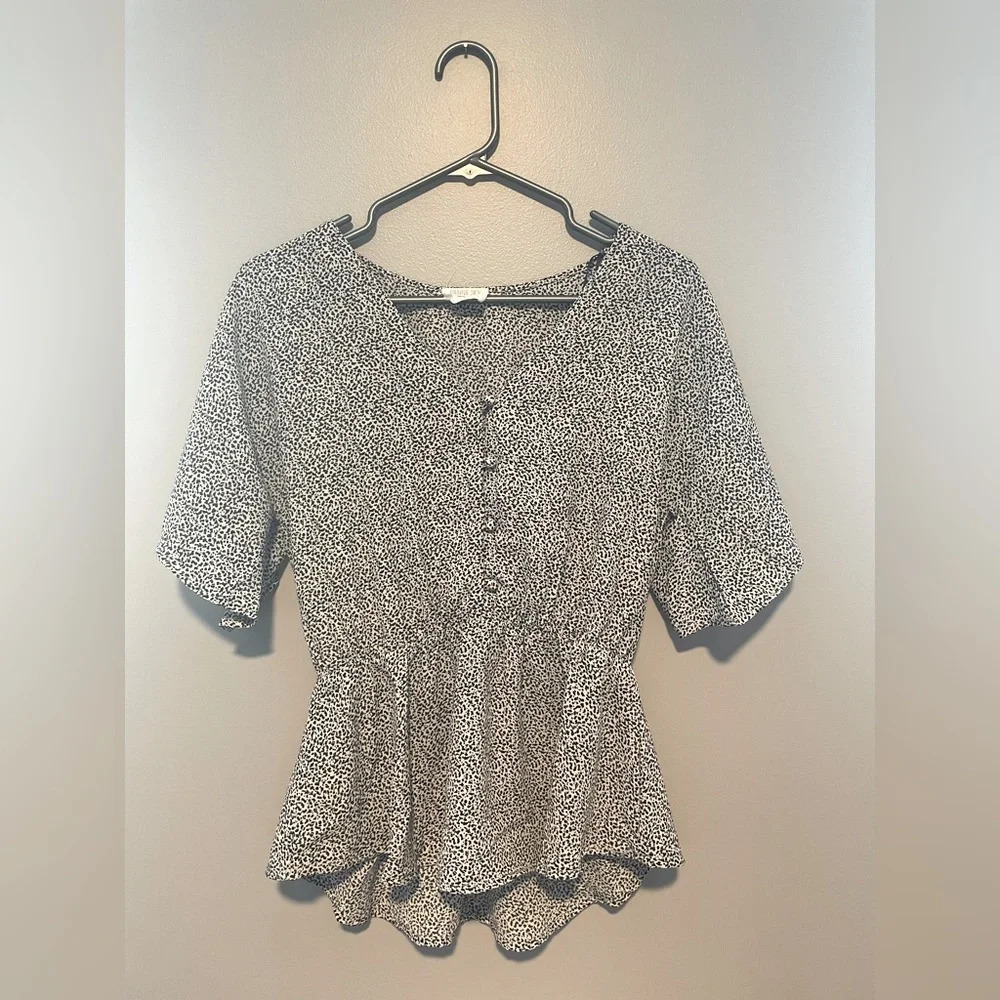 Black and white animal print short sleeved shirt with butterfly sleeves size S